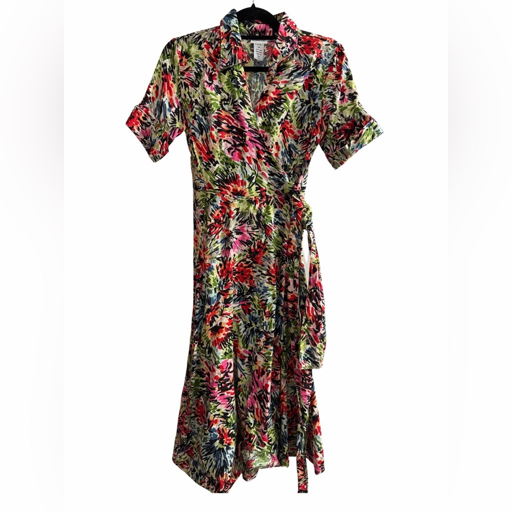 Belted Shirt Dress Multicolor Floral Art